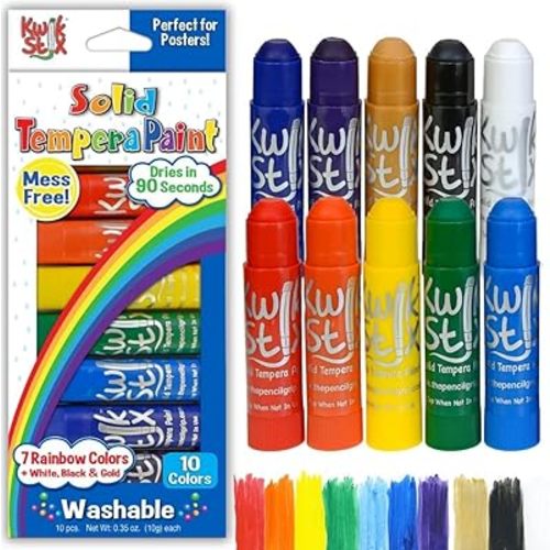 Kwik Stix Solid Tempera Paint Sticks, Washable, Rainbow Colors, 10 Non-Toxic Quick Drying, Allergen Free, Paint Sticks for Kids and Toddlers