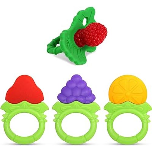 RaZbaby RaZberry Teether + Fruitique Bundle - Fruit-Shaped Multi-Textured Baby Teether Toys Soothe Sore Gums, Non-Toxic BPA-Free Food-Grade Silicone, Hands-Free & Easy to Hold, 3M+