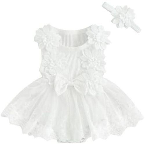 Infant Baby Girl Summer Clothes Romper Dress Embroidery Mesh Tulle Skirt Hem Ribbed Bodysuit Cute Newborn Outfits