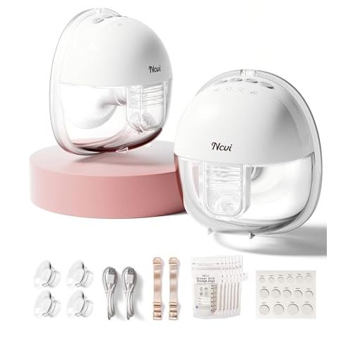 NCVI Wearable Breast Pump for Moms, <42dB for Office, Home or Travel Use | Hands Free, 4 Modes 9 Levels, 180min Battery Life, 19-24mm Flanges, 300mmHg Suction,Self-Standing, Leakproof & Discreet