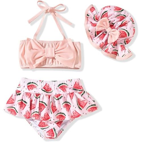 Aalizzwell Baby Girl 2-Piece Bikini Swimsuit with Hat