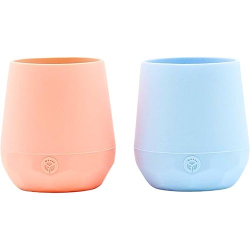 WeeSprout Silicone Baby Training Cups - Set of 2 Soft Silicone Cups - 2 oz Open Cup for Baby 6+ Months - Non-Slip Grip, Weighted Base - Gentle on Gums & Teeth (Pastel Blue & Pastel Coral)
