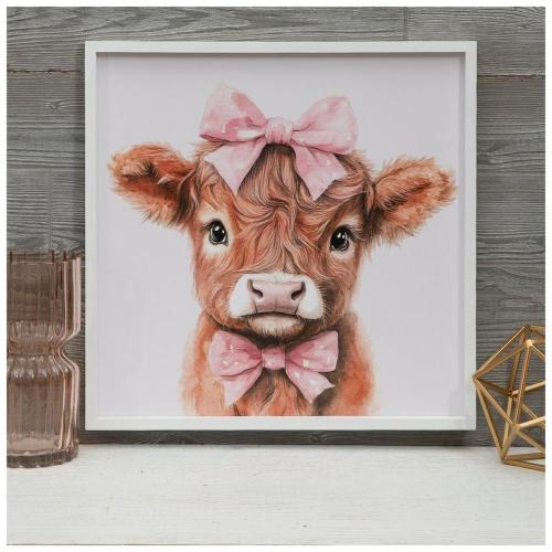 Pink Bow Highland Cow Wood Wall Decor