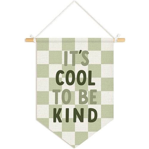 Dilemat Kids Room Decor, Trendy Sage Green Checkered Positive Affirmations Wall Pennants Banners, It's Cool to Be Kind Wall Hanging Flag for Toddler Boys Girls Nursery Room Bedroom Playroom Decor