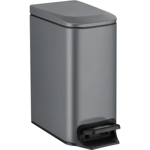 TIPGO Slim Bathroom Trash Can with Lid Soft Close, 6 Liter / 1.6 Gallon Stainless Steel Garbage Can with Removable Inner Bucket, Step Pedal, Small Trash Cans for Bedroom, Office, Kitchen (Grey)