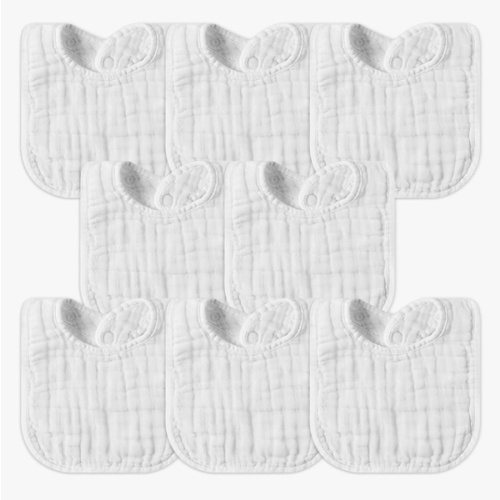 GROBRO7 8Pcs Muslin Baby Bibs Soft Cotton Adjustable Snap Drool Bib Absorbent Breathable Feeding Bibs for Teething Drooling