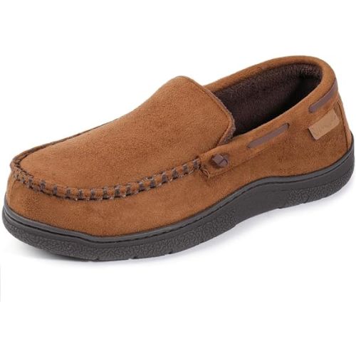 Zigzagger Men's Moccasin Slippers Memory Foam House Shoes, Indoor and Outdoor Warm Loafer Slippers