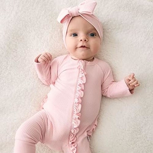 Amazon.com: Little Sleepies Ruffle Zippy, Newborn Pajamas, Viscose from Bamboo Baby Pajamas, Girls Preemie Newborn Sleepers, 2-Way Zipper, Prima Pink Ribbed, 0-3M: Clothing, Shoes & Jewelry