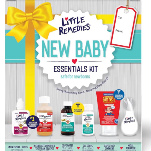 Little Remedies New Baby Essentials Kit with Saline Nasal Spray, Diaper Rash Cream, Gas Relief Drops, Gripe Water & More, Safe for Newborns