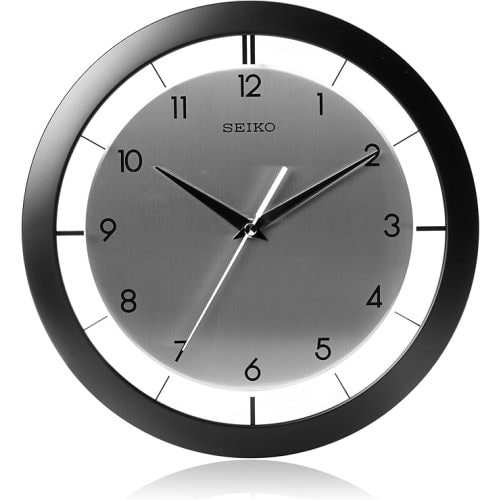 SEIKO 11 Inch St James Brushed Metal Wall Clock Black