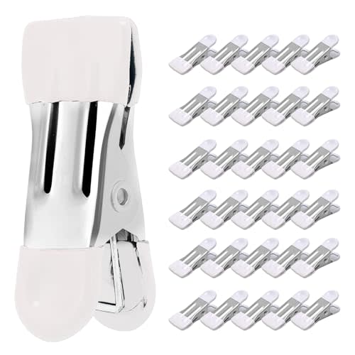 Clothes Pins Heavy Duty, 30 Pack, 2.17 Inch Metal Chip Clips, White | Clothespins for Photo Drying Clothesline Laundry Sock, Bag Clips for Food Kitchen Stainless Steel with Rubber