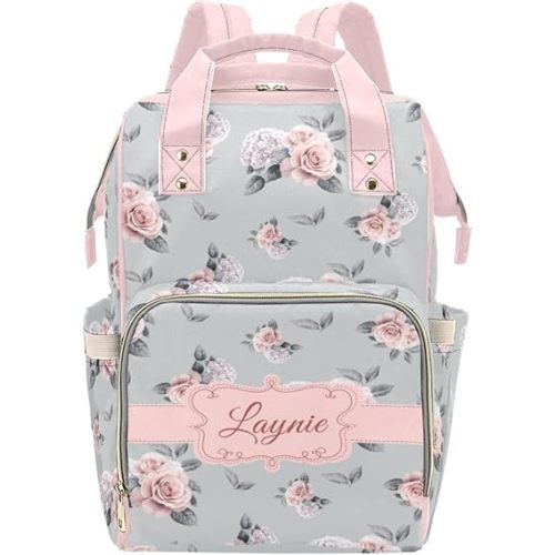Personalized Floral Diaper Bag with Name for Girls, Custom Diaper Bag Backpack, Girl Diaper Bag, Baby Shower Gifts, Personalized Baby Bag, Multiuse Backpack, New Mom Gift