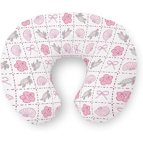 Boho Sea Turtles Seashells Bows Nursing Pillow Covers Summer Turtles Tropical Flowers Stretchy Soft Nursing Cover for Breastfeeding Nautical Beach Pillow Slipcover for Baby Girls Boys Newborn Pink