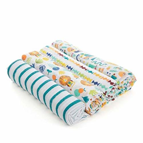 Aden by aden + anais Classic Swaddle Baby Blanket, 100% Cotton Muslin, Large 44 X 44 inch, 4 Pack, Going Bananas