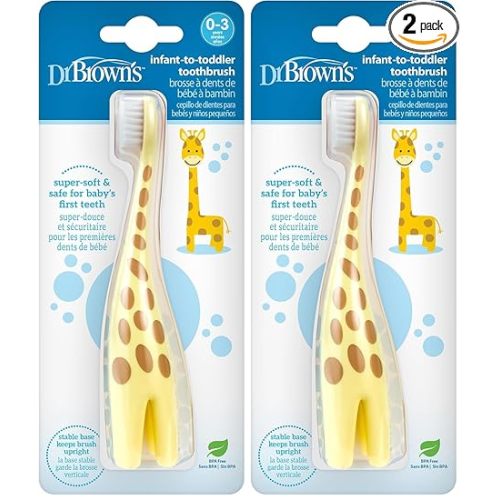 Dr. Brown's Infant-to-Toddler Training Toothbrush, Soft for Baby's First Teeth, Giraffe, 0-3 Years (Pack of 2)