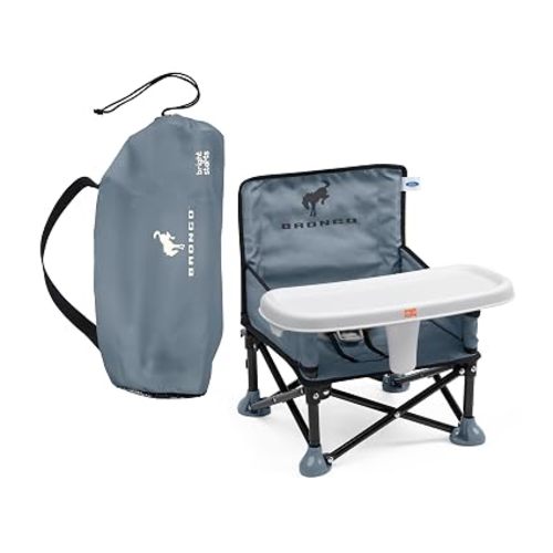 Bright Starts Pop ‘N Sit Portable Booster Seat, 3-in-1 Floor Seat, Travel High Chair & Toddler Booster with Feeding Tray, Indoor/Outdoor, Grey, 6 Months–3 Years