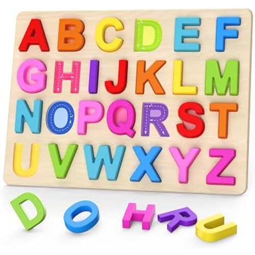 Alphabet Puzzles, Wooden Puzzles for Toddlers, ABC Shape Puzzles for Kids, Preschool Learning Activities, Gift for Girls Boys