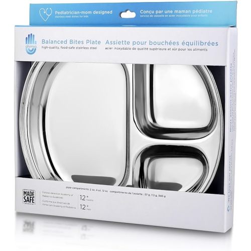 Ahimsa Stainless Steel Kids Plates | Pediatrician Designed, Balanced Bites Divided Plates for Kids & Toddlers | Lunch Plates | 100% BPA Free & Dishwasher Safe | Pack of 1 (Classic Steel) - 1 Plate - Classic Stainless