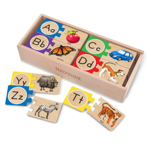Melissa & Doug Self-Correcting Alphabet Puzzle (52 pcs) with Toy Storage Box, Wooden ABC Puzzles for Toddlers & Preschoolers, Montessori Learning Toys for Girls & Boys 4+