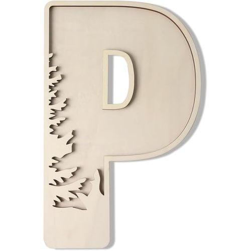 Woodland Layered Wooden Letters 12 Inch, Boho Large Wooden Name Signs for Nursery Big Paintable Wooden Letter P Cutout Wood Forest Letters Alphabet for Wall Decor Baby Name Kids Room Wall Art