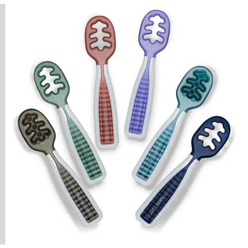 NumNum Baby Spoons Set, Baby Essentials Pre-Spoon GOOtensils for 6+ Months, First Stage Self-Feeding Spoons for Baby Led Weaning (BLW), Silicone Toddler Utensils, BPA-Free, 6 Pack Beach Party