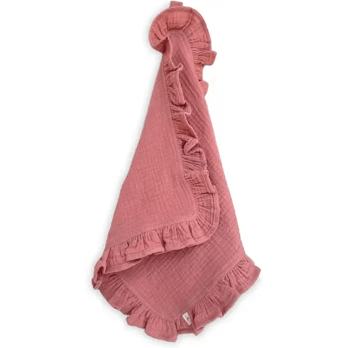 Ryan & Rose Cutie Lovey - Soft 100% Organic Cotton Muslin with Attachable Snap Closure - Loveys for Babies Newborn Baby Lovey Security Blankets for Babies Baby Blanket (Ruffle Petal)