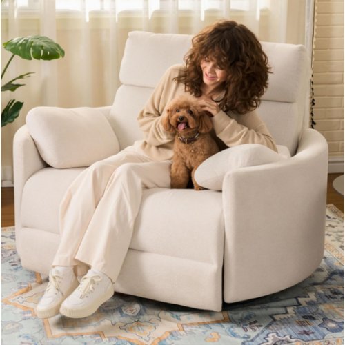 FLEXISPOT Mochi Oversized 54" Power Recliner Chair for Big and Tall Adults, Chenille Fabric Electric Recliner with USB & Type-C Ports, Wide Single Sofa with Pillows for Living Room & Bedroom, Beige : Home & Kitchen