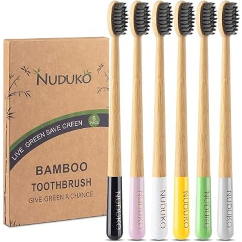 Bamboo Toothbrushes 6 Pack, Soft Bristle Toothbrush Charcoal Toothbrush