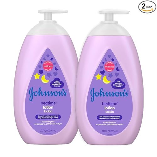 Johnson's Moisturizing Bedtime Baby Lotion with Coconut Oil & NaturalCalm Aromas to Help Relax Baby, Mild, Hypoallergenic & Paraben-, Phthalate- & Dye-Free, Twin Pack, 27.1 fl. oz, 2 Pack