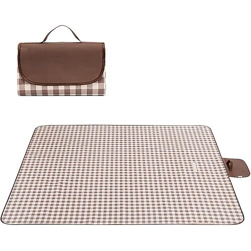 Outdoor Baby Mat - Foldable Sandproof Outdoor Mat for Camping, Beach, Park - 59" x 71",Coffee Grid (Single Mat)