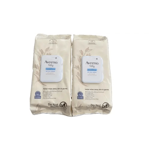 Baby Sensitive All Over Wipes, with Aloe & Natural Oat Extract for Face, Bottom, Hands & Body, Hypoallergenic, Gentle, Fragrance-Free, Unscented 64 ct (Pack of 2) – Compatible with Aveeno Wipes