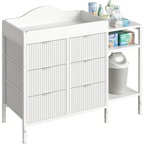 Adjustable Height Baby Changing Table Dresser with 6 Drawers
