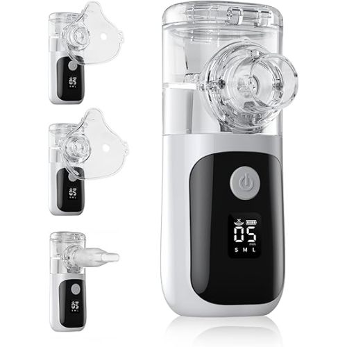 Nebulizer for Adults & Kids, Portable Nebulizer with Breathing Mask And Mouthpiece, Intuitive LED Interface & Auto-Cleaning, Inhaler for Respiratory Problems, Silent, Rechargeable, For Home And Travel