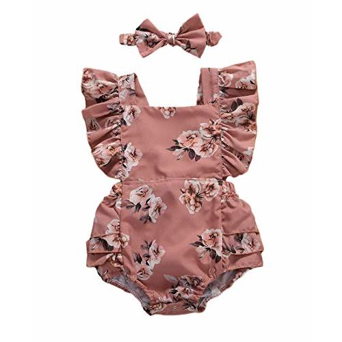 Newborn Baby Girls Romper Jumpsuit Infant Girl Summer Bodysuits Ribbed Short Sleeve One-Piece Headband