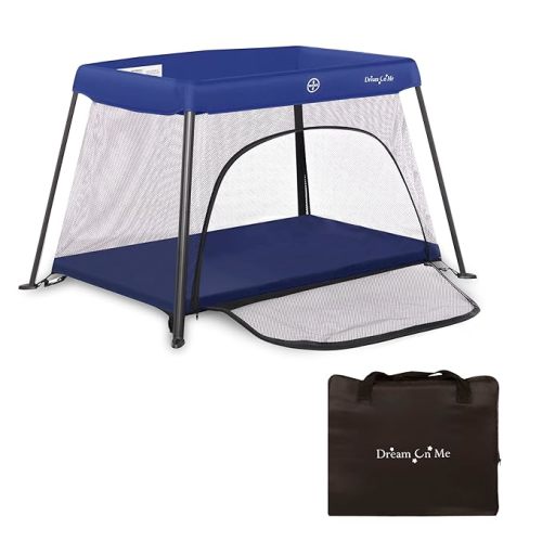 Dream On Me Travel Light Baby Playard with Zipper Access Door, Breathable Mesh Sides with Soft Comfortable Mattress, Easy Fold Design with Travel Carry Bag, Compact Space Saving Design - Black