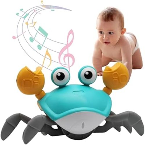 Crawling Crab – Moving, Dancing, Walking Toy for Babies & Toddlers | Interactive Tummy Time Crab with Music & Lights | Boys & Girls Infant Crawling Toys & Baby (Blue)