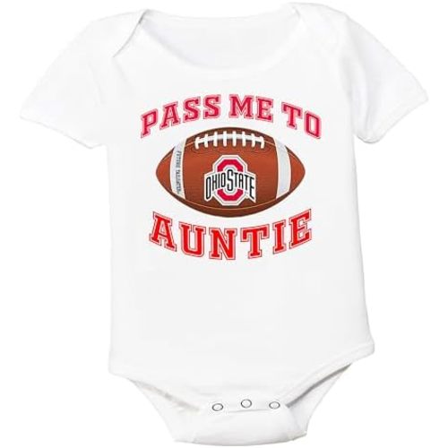 Ohio State Buckeyes Officially Licensed Pass Me to Daddy - Mommy - Uncle - Auntie Football Baby Bodysuit