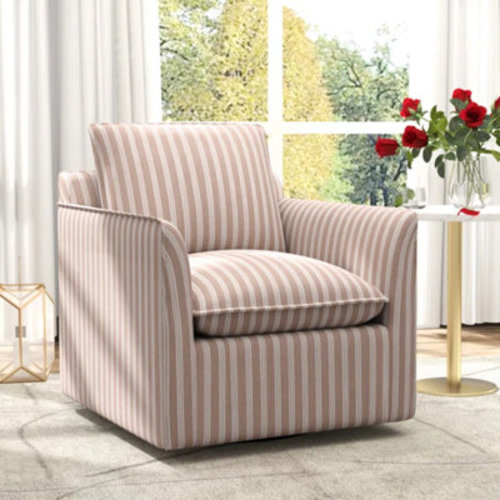 29.7" W Modern Soft Stripe Upholstered Swivel Barrel Chair with Removable Cushion | Wayfair