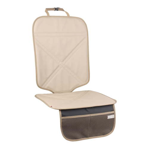 Car Seat Protector Leather Waterproof Child Safety Cover With Thick Pad And 2 Large Pockets Durable Kick Mat For All Auto (beige)