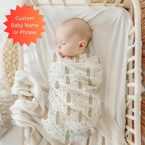 Virgin of Guadalupe Baby Swaddle Blanket: Personalized Catholic Newborn Gift