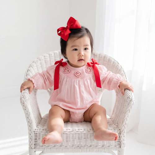 Pink Swiss Dot Pearl Smocked Bishop Bubble – Little Bear Smocks