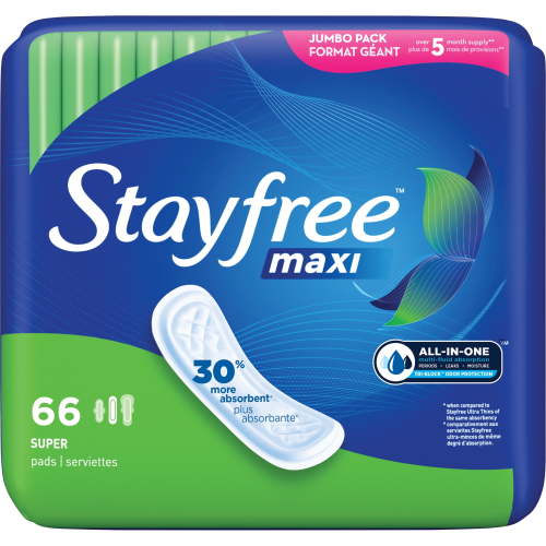 Stayfree Maxi Pads, Unscented, Super Absorbency (66 Count)