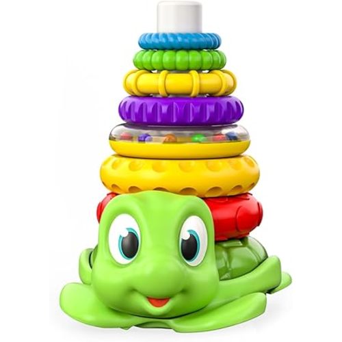 Move2Play, Stacking Toy, Includes 7 Unique Rings, Montessori Development, Baby Toy, Gift for 1 Year Old Boys & Girls, Ages 0-6+, 9, 10, 12, 18+ Months (Giraffe Stacker)