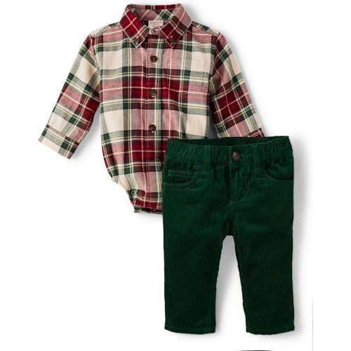 Gymboree Baby Boys' And Newborn Button Down Shirt and Pants, 2 Piece Outfit