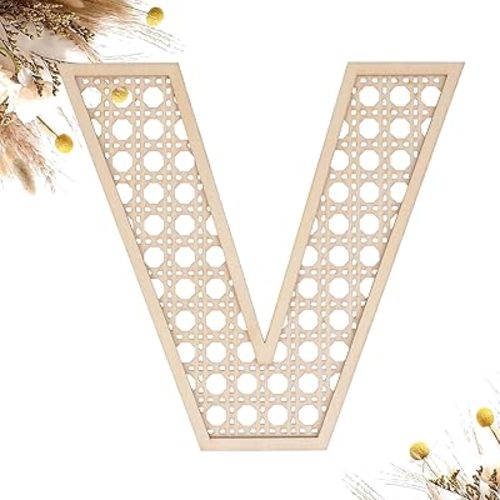 Wooden Rattan Letters 8 inch Wood Letters V for Wall Decor Crafts Boho Nursery Decor for Baby Shower Wedding Bedroom Name Signs Large Rustic Letter Home Decoration