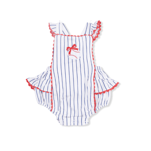 Angel Dear Baseball Stripe Ric Rac Ruffle Sunsuit