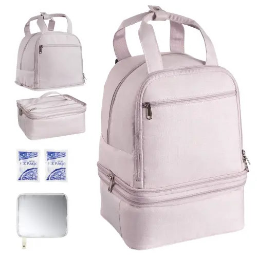 Light Pink Breast Pump Backpack with Ice Pack for S1/S2-Portable Breastfeeding Bag for Pumping Accessories and Breastmilk Storage,Ideal for Work and Travel