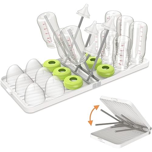 YOTIME Baby Bottle Drying Rack with Drainer, Foldable & Space Saving Drying Rack for Baby Bottles, Nipple and Accessories, White