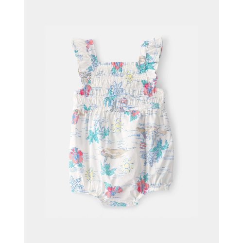 Baby Girl Tropical Beach Sleeveless Romper - Ivory/Green | Carter's