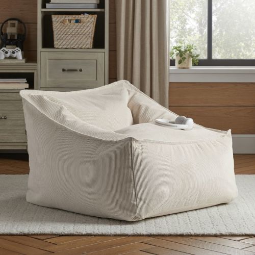 Large Corduroy Ivory Modern Bean Bag Lounger